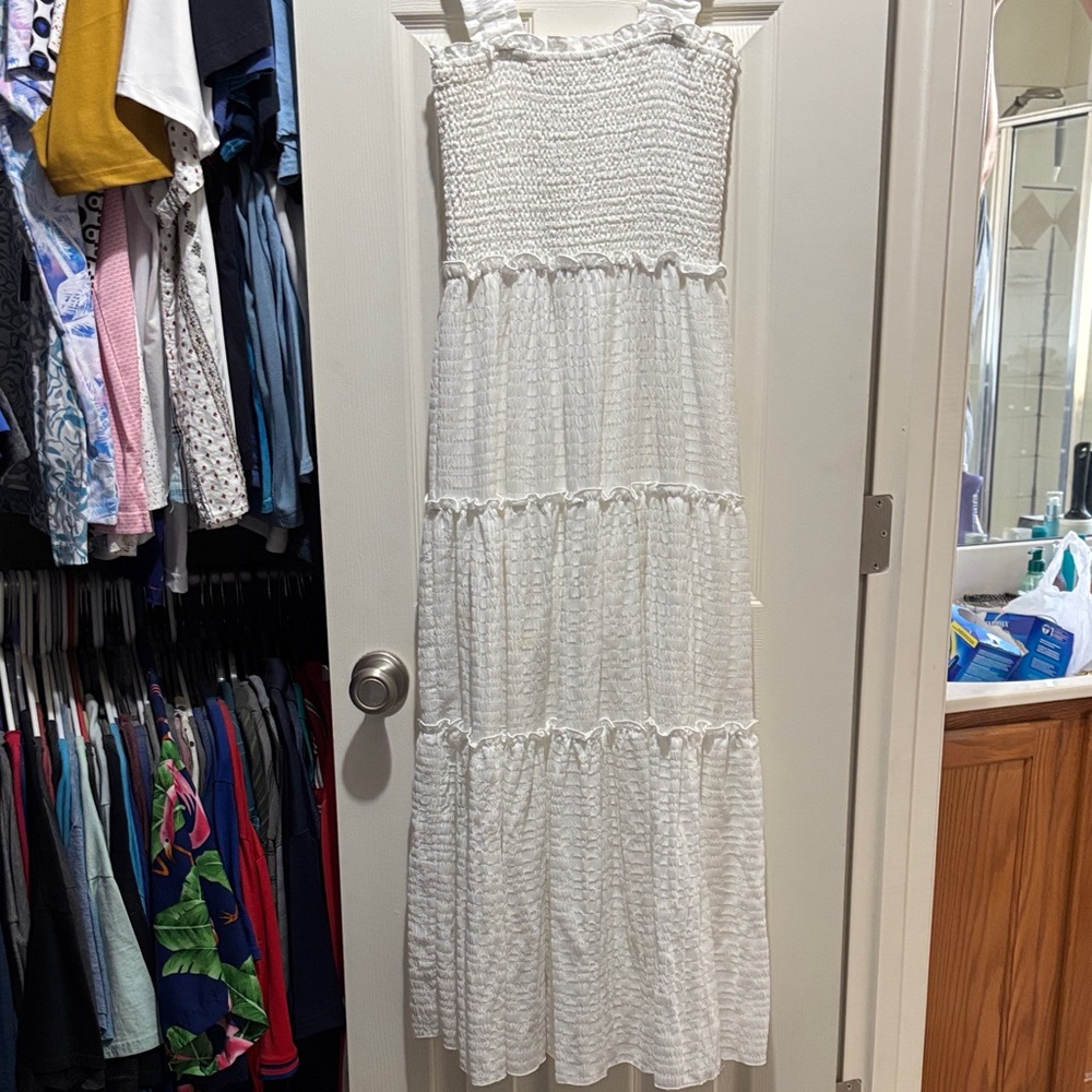 Fanco White Smocked Maxi Dress